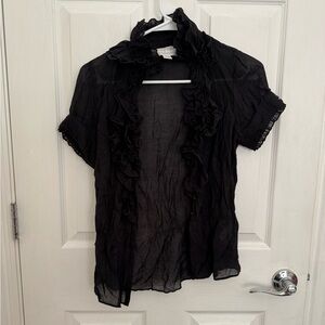 Mare Mare x Anthropologie Black Sheer Ruffled Blouse
